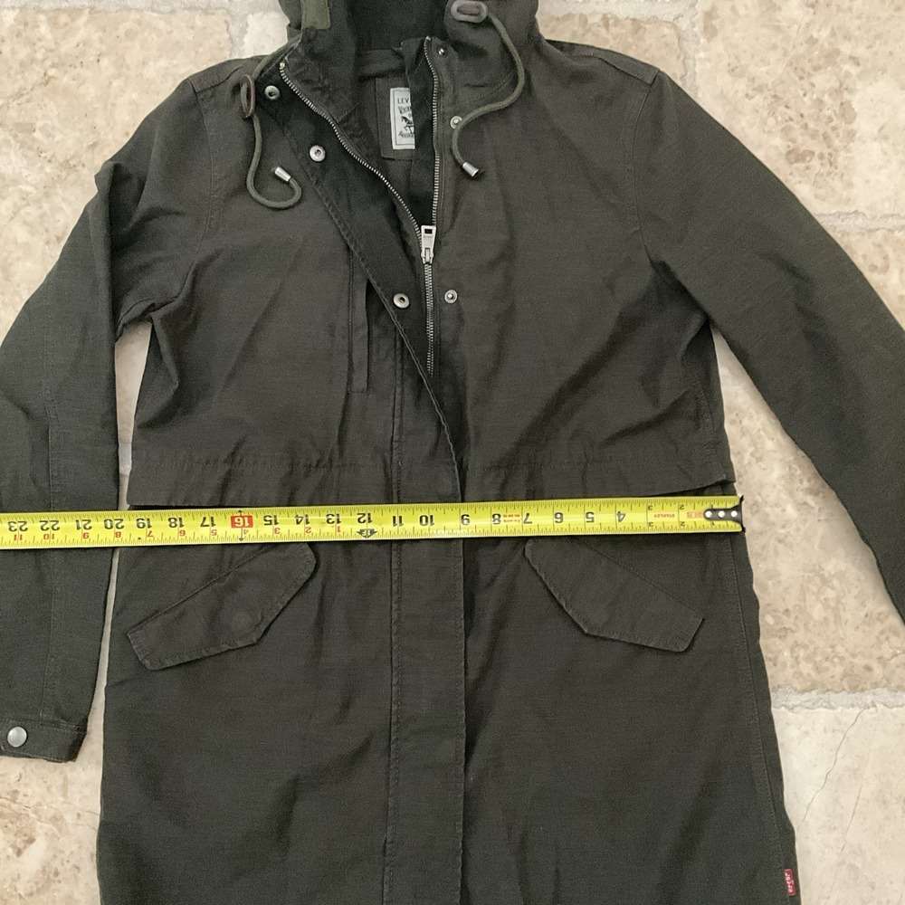 Olive Green Hooded Parka Jacket Military Style Coat Sz Med Levi's Y2K‎ 90's - Picture 10 of 12